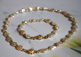 Sunset Keshi Pearl Necklace and Bracelet Set
